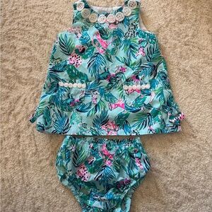 Lilly Pulitzer Aqua Botanical Cat/Dog Print Top and Bloomers Set